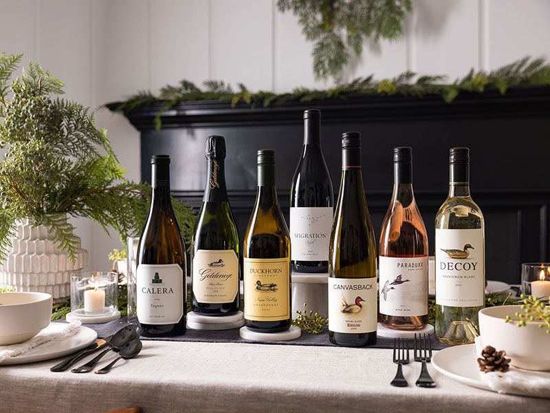 Seven wines on a Christmas brunch table