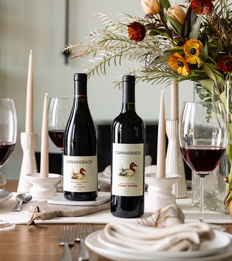 Canvasback wines on a dining table