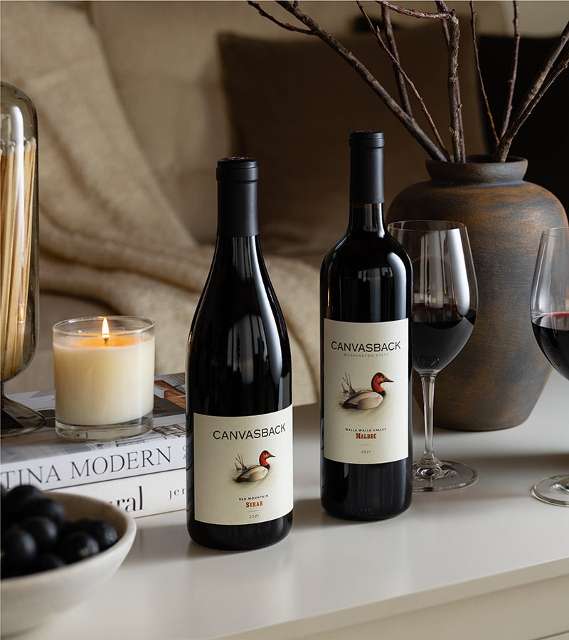 Canvasback wines on a coffee table