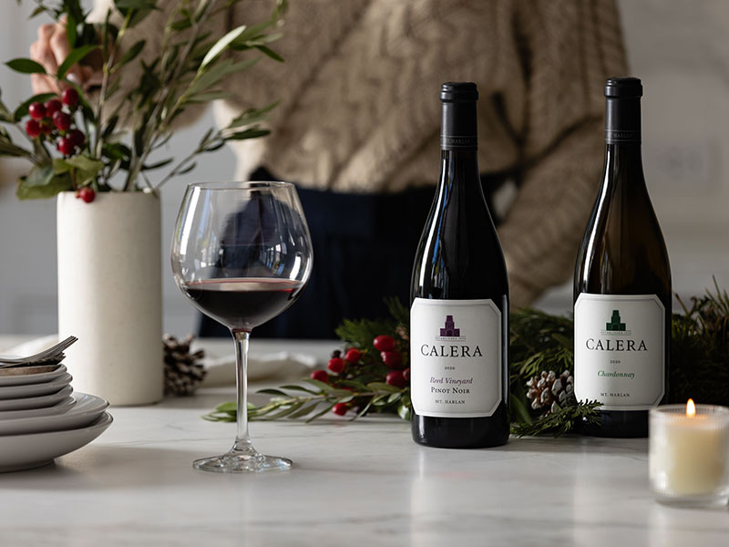 Calera wines on a holiday table