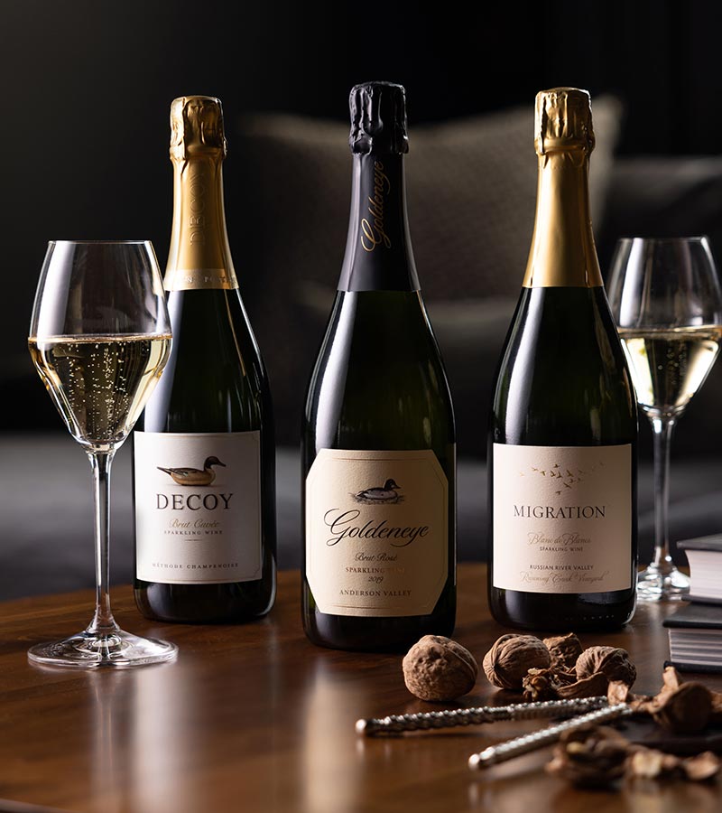 Sparkling Duckhorn Portfolio wines on a table