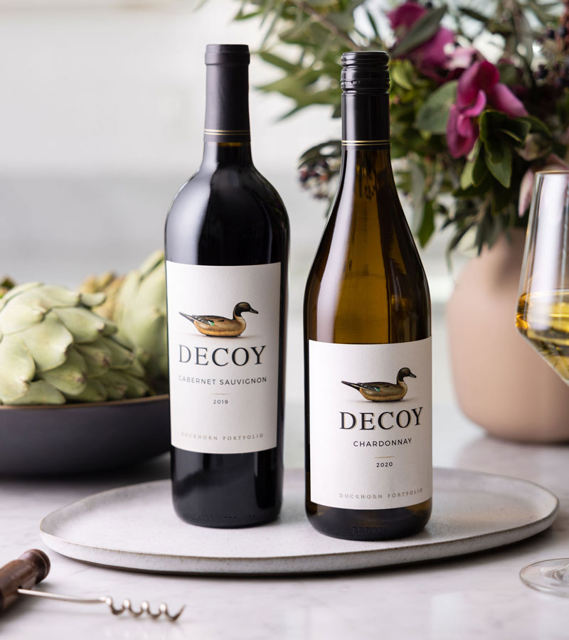 Decoy wines on a counter
