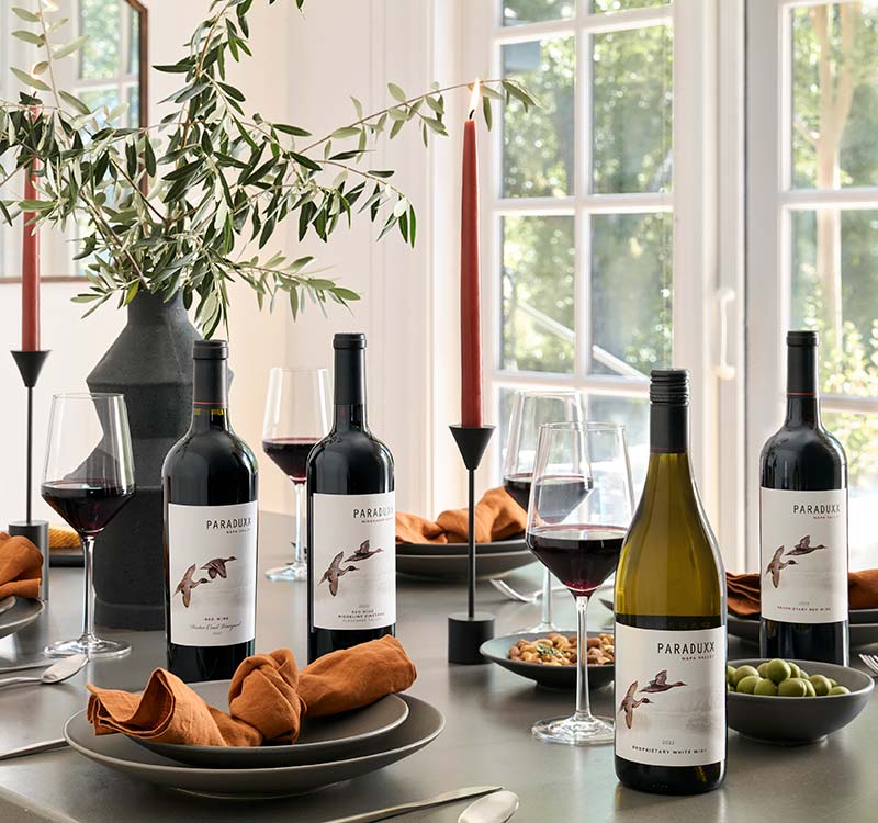 Paraduxx red blend wines on a table