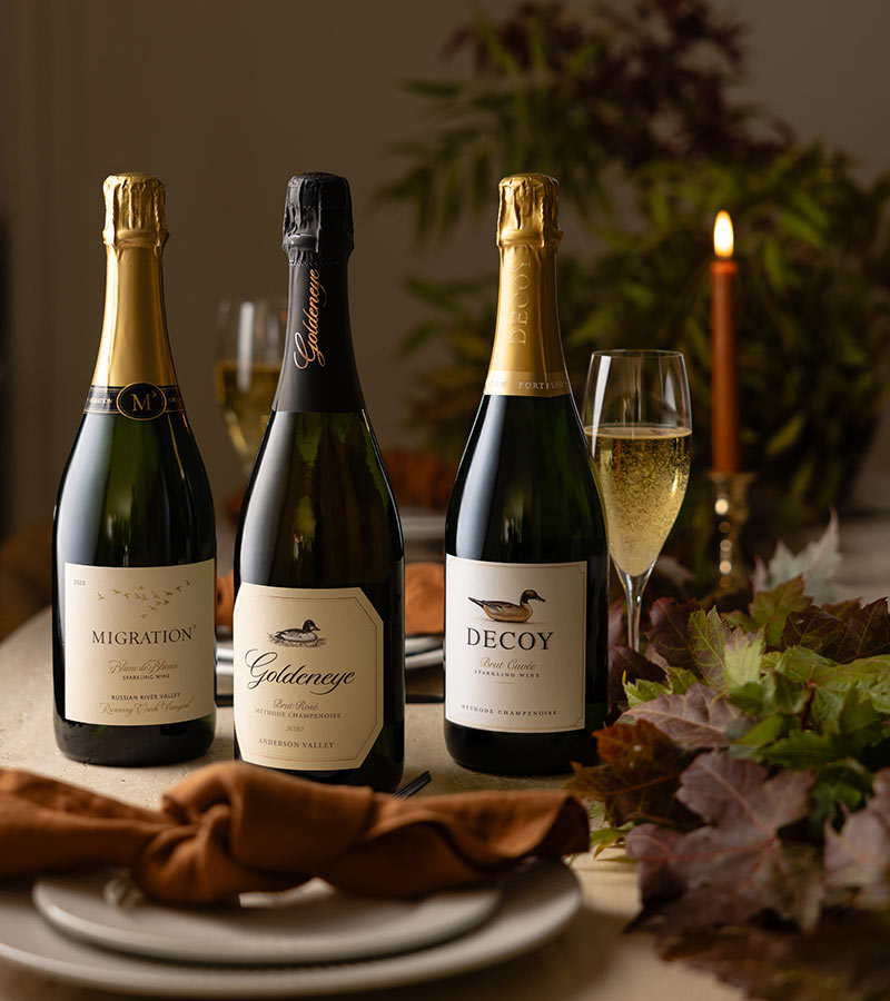 Sparkling Duckhorn Portfolio wines on a fall table