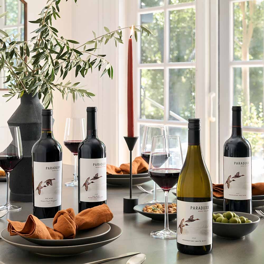 Four Paraduxx wines on a table