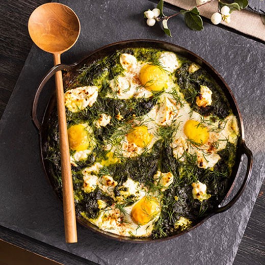 Green Shakshuka with Goat Cheese and Dill