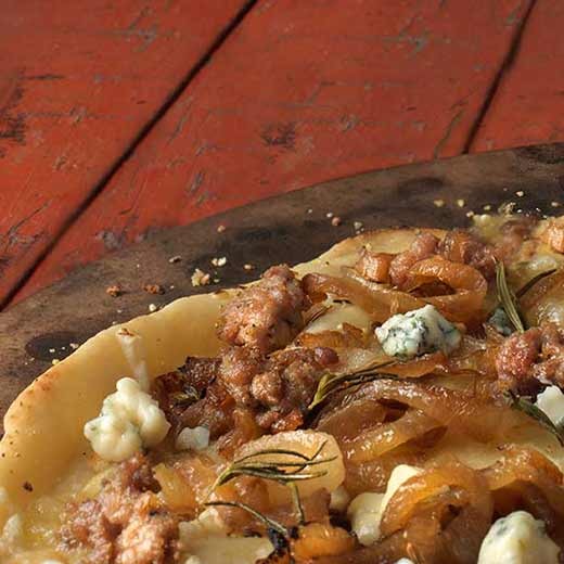 Caramelized Onion Flatbread with Sausage and Rosemary