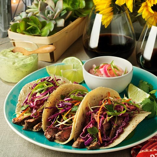 Skirt Steak Tacos with Avocado Crema