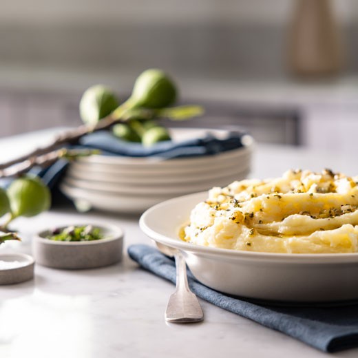 Whipped Yukon Gold Potatoes with Scallion Brown Butter and Chives